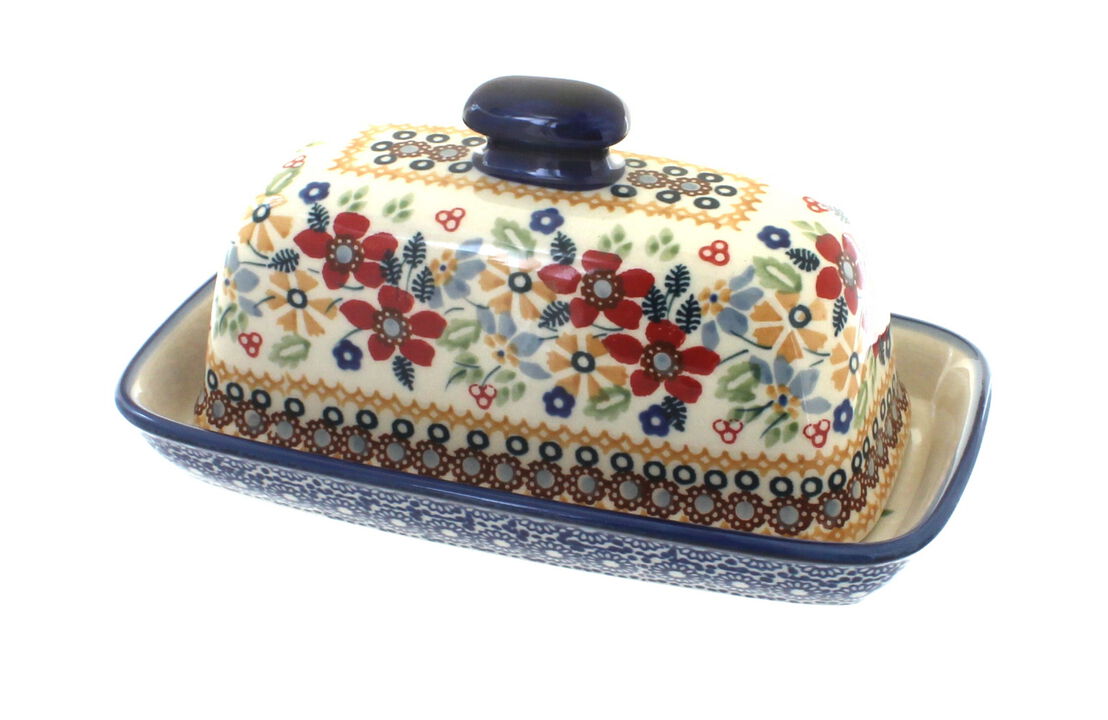 Blue Rose Polish Pottery Elizabeth Butter Dish