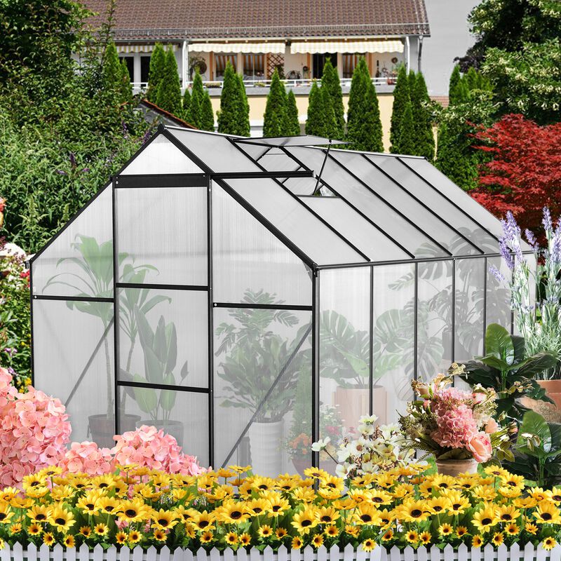 MONDAWE 6x12 FT Polycarbonate Greenhouse Raised Base and Anchor Aluminum Heavy Duty Walk-in Greenhouses for Outdoor Backyard