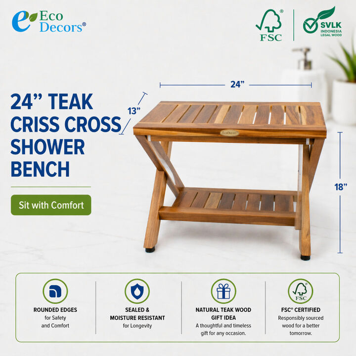 24" Obliquity-X Shower Bench With Shelf
