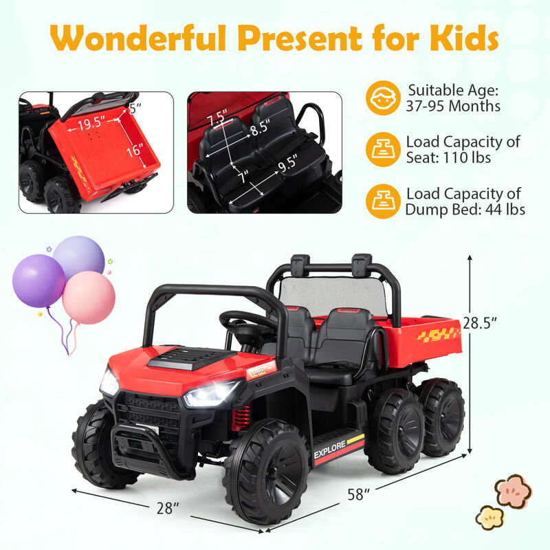 2 Seater 24V Ride On Dump Truck 4WD with Electric Dump Bed and Lights for Kids image number 2
