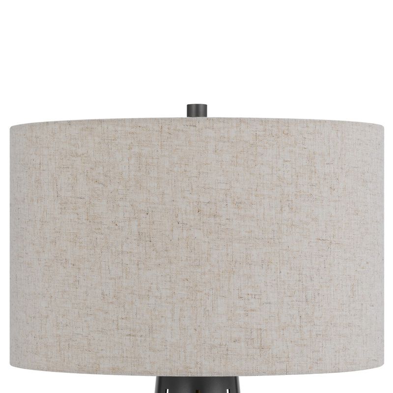 Tiy 30 Inch Table Lamp, White Hardback Drum Shade, Gray Iron Cone Base - Benzara