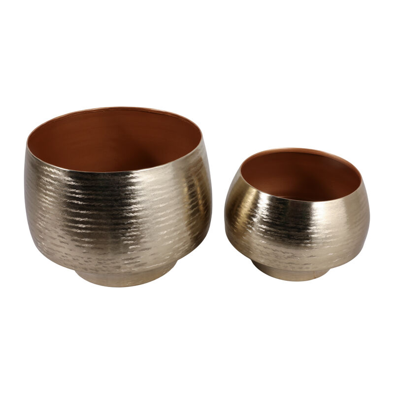 S/2 9/11" Metal Planters, Gold image number 2