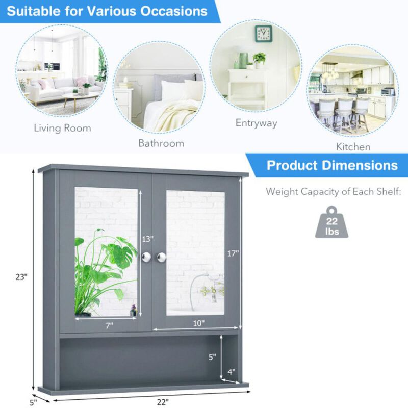 Hivvago Double Door Wall-Mounted Bathroom Mirror Cabinet with Storage Shelf