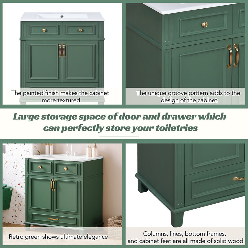 TATEUS 30-Inch Retro Style Bathroom Vanity with Ceramic Sink