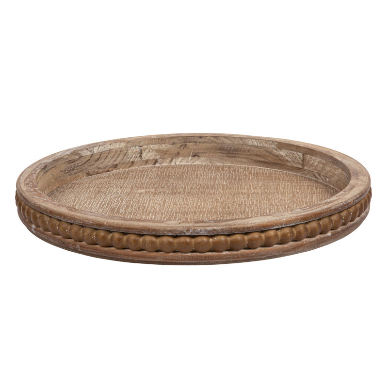 Round Decorative Wood Tray, Whitewashed image number 3