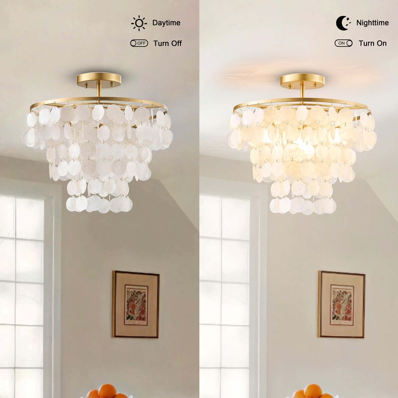 Pilar 4-Light Glossy Bronze Finish Natural White Shell Flush Mount image number 8