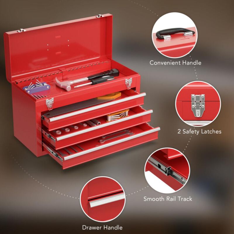 Hivvago Portable Garage Mechanic Tool Cabinet Box with 3 Drawers