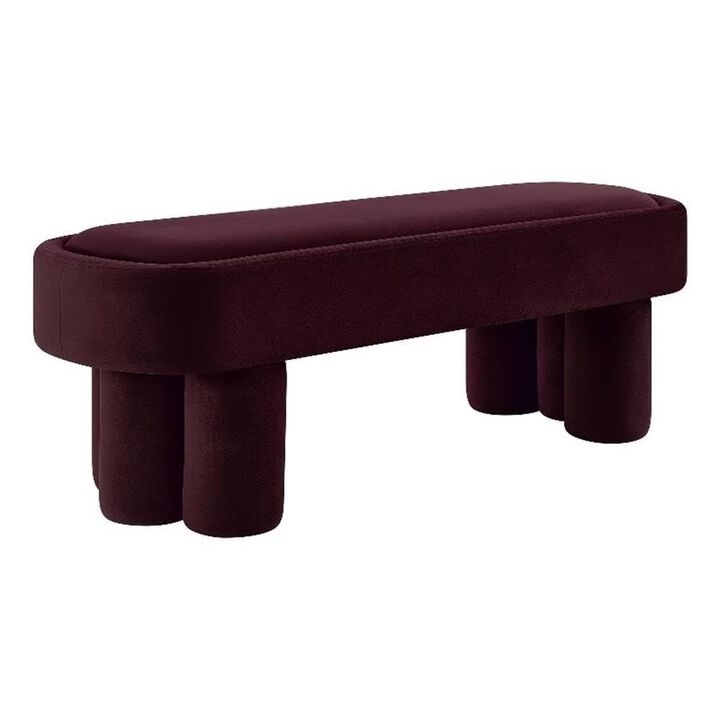 Modway Mossi 52-Inch Modern Oval Performance Velvet Bench in Alabster &ndash; Upholstered Accent Bench with Cylindrical Clover-Leg Base for Bedroom, Entryway, or Living Room