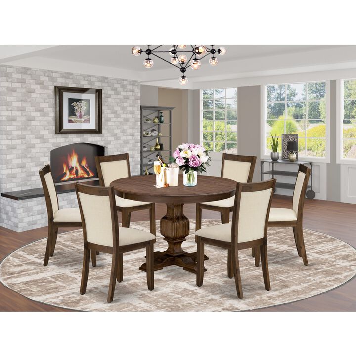 East West Furniture East West Furniture F3MZ7-NN-32 7-Piece Kitchen Table Set - A Lovely Dining Table and 6 Gorgeous Light Beige Linen Fabric Dining Chairs with Stylish High Back (Sand Blasting Antique Walnut Finish)
