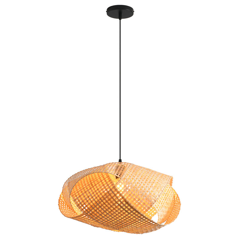 19.7" Coastal Handwoven Bamboo Natural Strap Globe Shape Pendant Light for Living Room, Dining Room and Kitchen Island image number 0