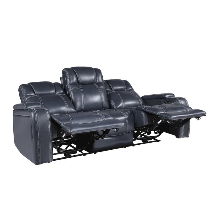 Lexicon Keziah Leather Power Double Reclining Sofa with  Power Headrests in Blue