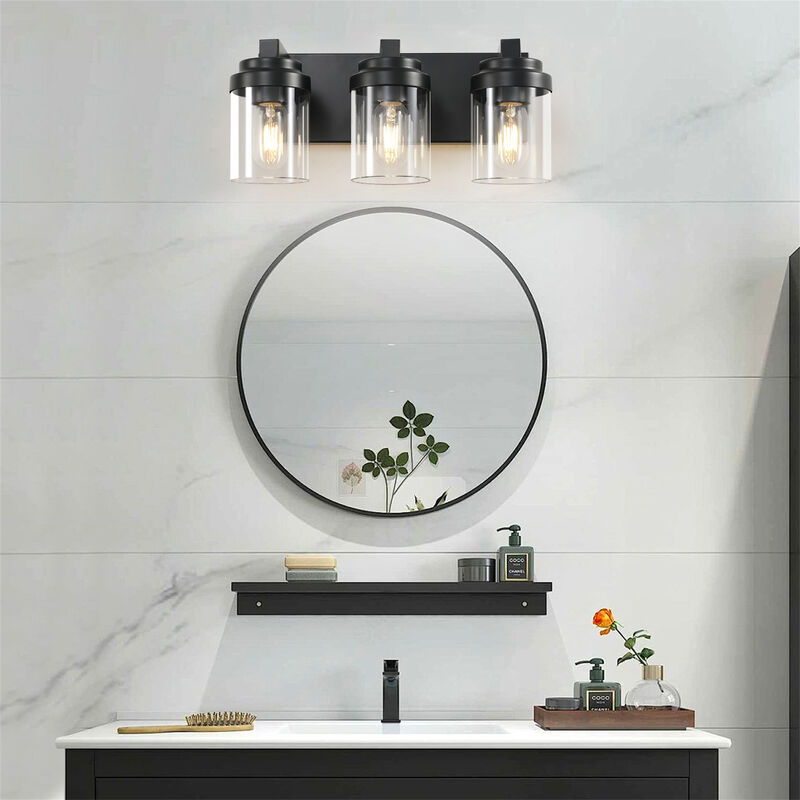 15.7 in. 3-Light Matte Black Wall Sconce with Clear Glass Shade image number 6