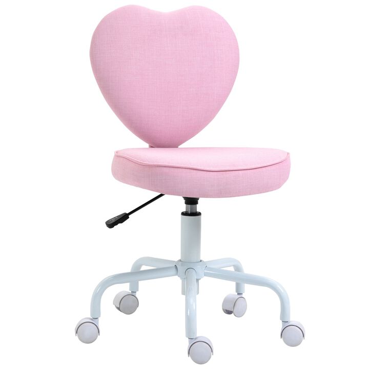 Love-Shaped Office Chair: Swivel Linen Fabric Seat for Girls/Women
