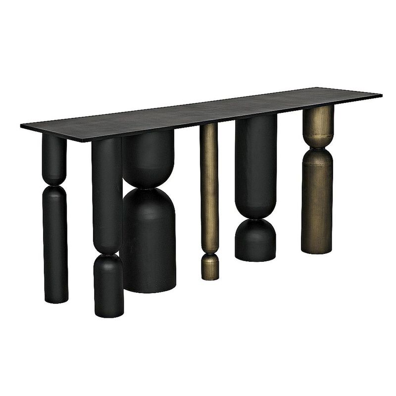 Figaro Console, Black Metal and Aged Brass Finish
