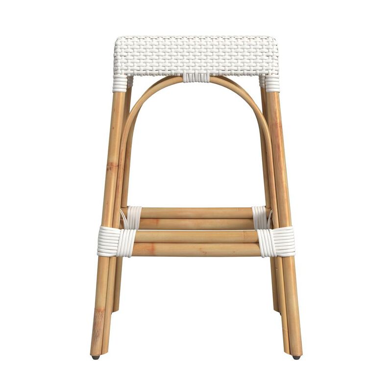 Butler Specialty Robias Rectangular Rattan 30 Bar Stool, Glossy White