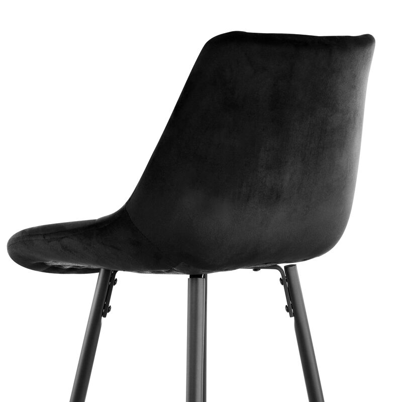 Elama 2 Piece Velvet Tufted Bar Chair in Black with Metal Legs