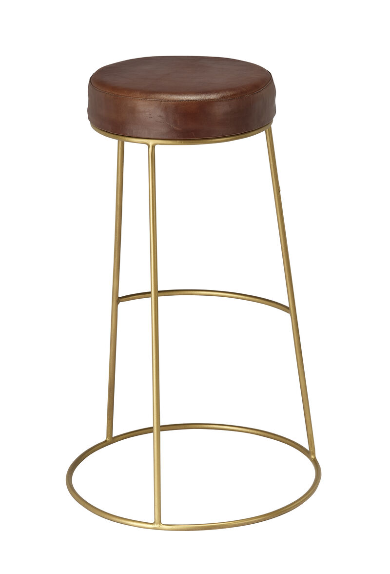 Henry Round Brown Leather Bar Stool