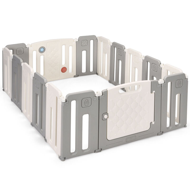 16 Panels Baby Safety Playpen with Drawing Board - Grey