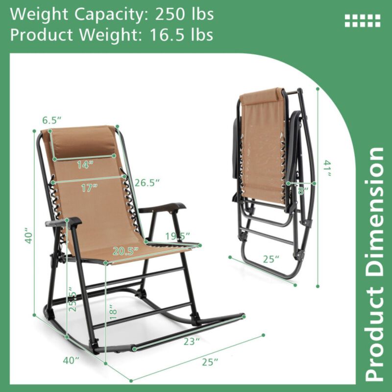 Outdoor Patio Camping Lightweight Folding Rocking Chair with Footrest