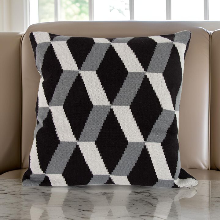 20 x 20 Inch Cashmere Pillow with Zig Zag Pattern, Black and Gray
