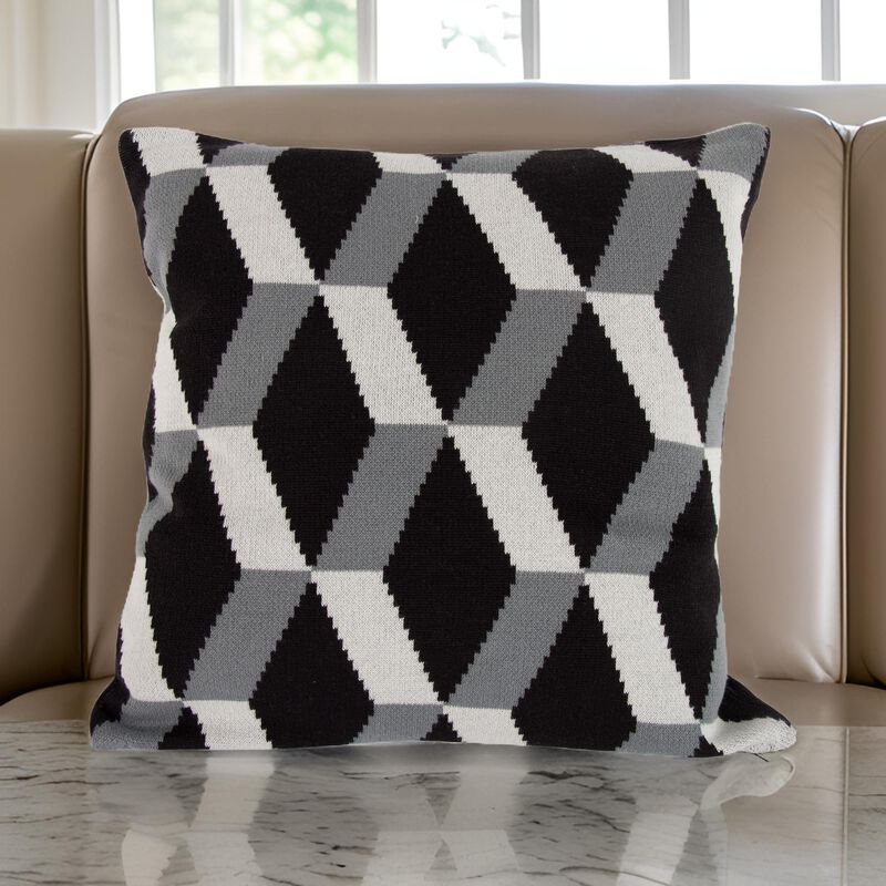 20 x 20 Inch Cashmere Pillow with Zig Zag Pattern, Black and Gray image number 1