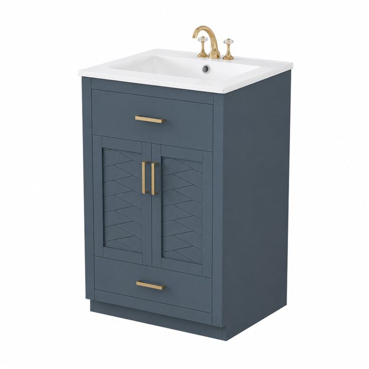 ELEMENT ACE 24 Inch Bathroom Vanity with Integrated Ceramic Sink, Storage Cabinet with Doors and Drawers for Small Restrooms
