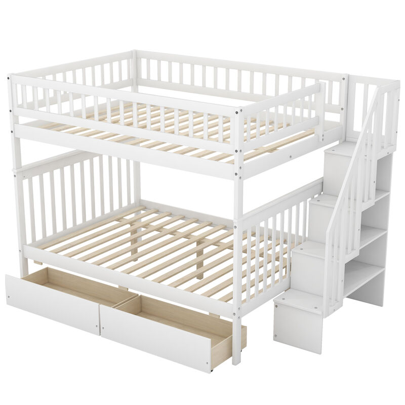 Whisen Full Over Full Bunk Bed with 2 Drawers & Guardrail, Solid Pine for Kids Bedroom image number 5