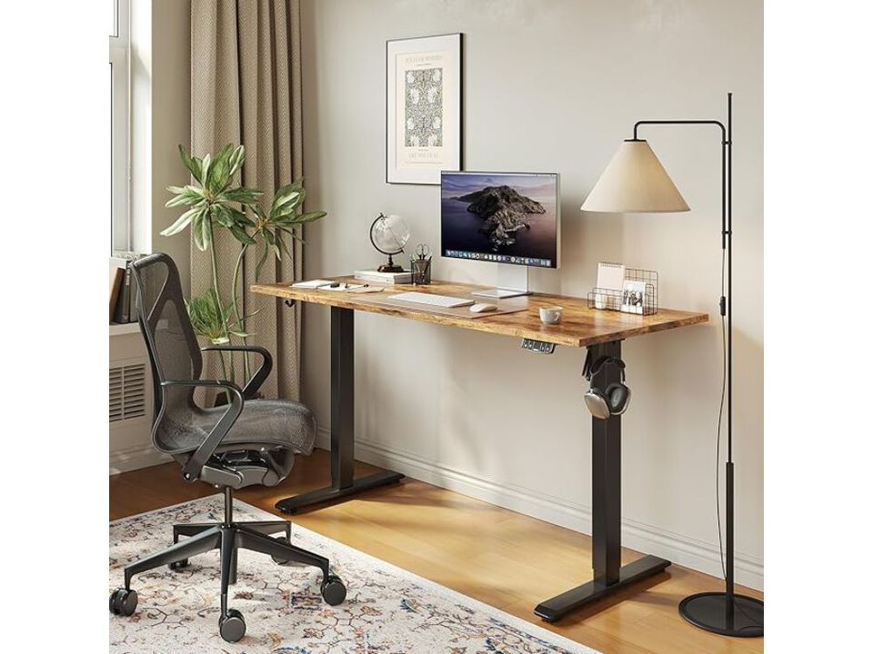 Standing Desk &ndash; 48"x24" Rustic Brown Electric Sit‑Stand Computer Table with Memory Preset