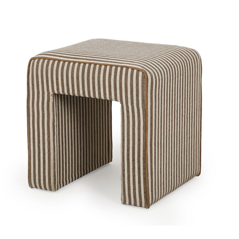 Byron Square Green Stripe Cotton Jute Ottoman image number 2