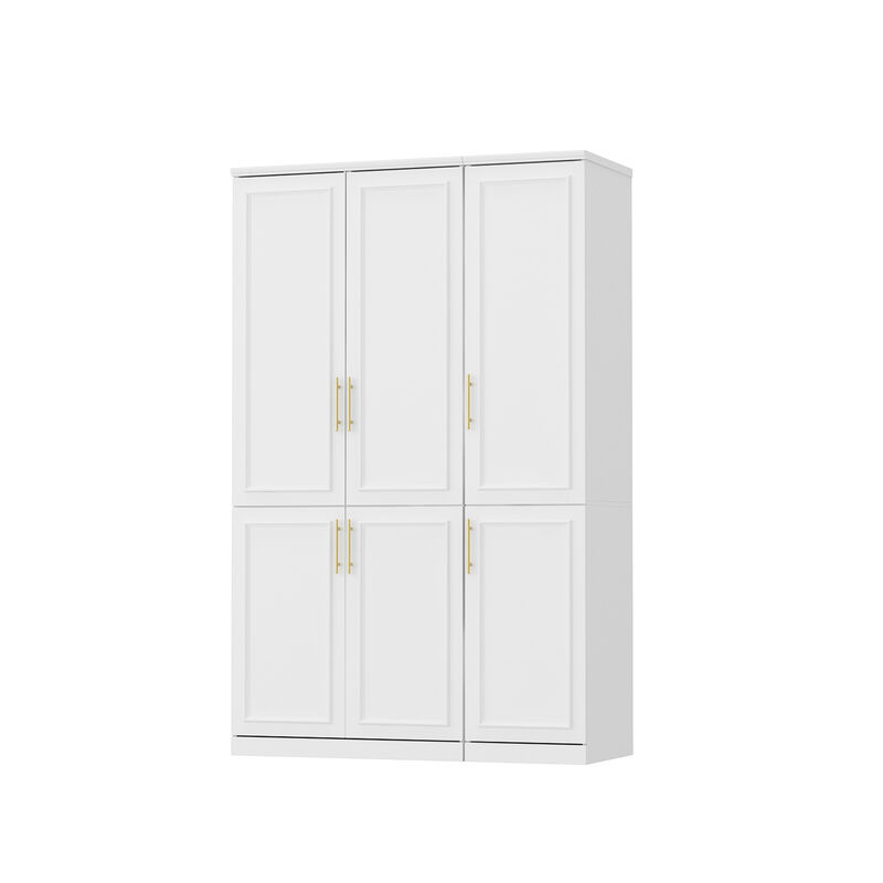 FUFU&GAGA Wardrobe with 6 Doors, Adjustable Shelves, 2 Hanging Rods, and Spacious Storage Drawers – Stylish and Functional Bedroom Storage Solution (47.4" W x 19.3" D x 74.8" H),White