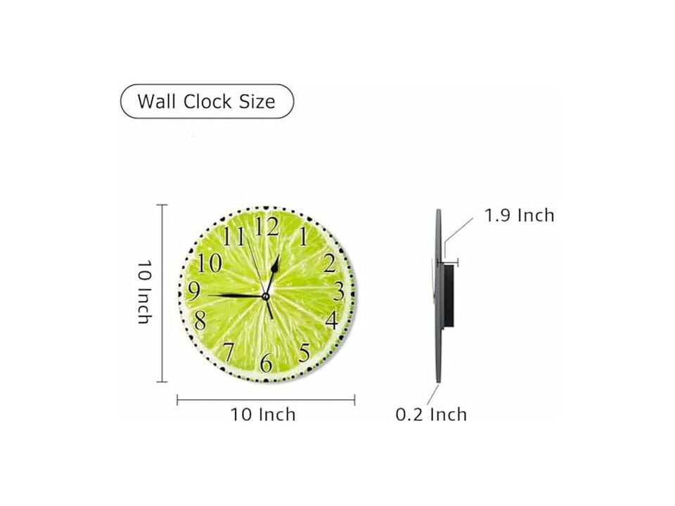 Lime Slices Citrus Fruit Laundry Wall Clock 10 Inch Silent Non Ticking