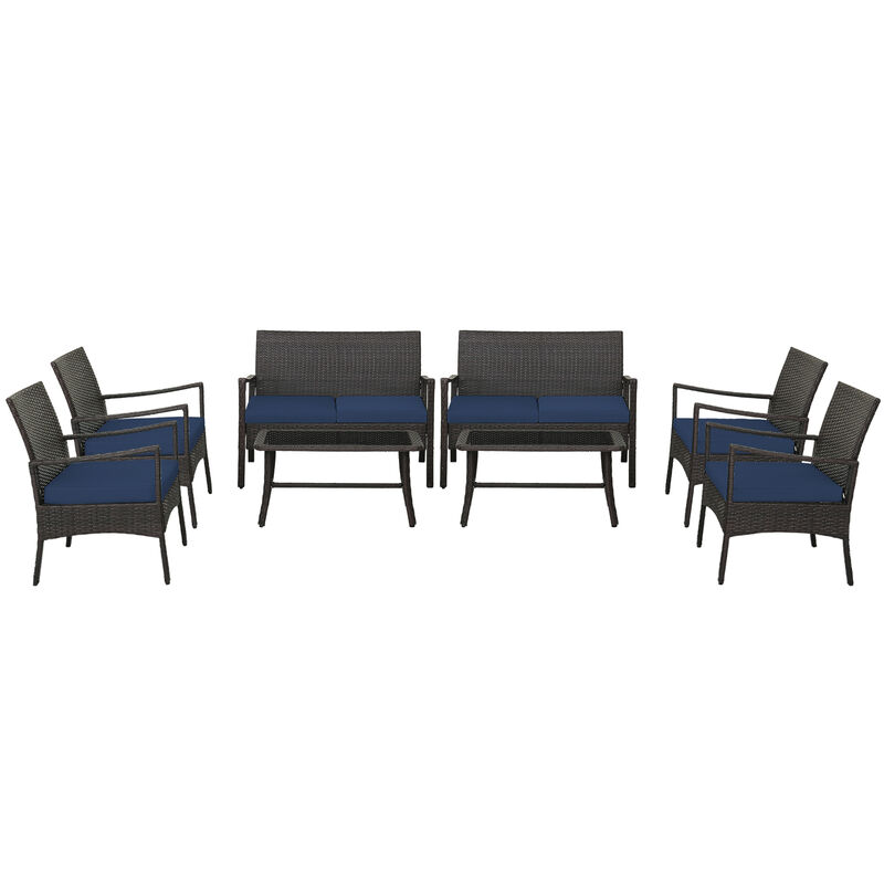 4 Pieces Outdoor Rattan Conversation Set with Tempered Glass Coffee Table