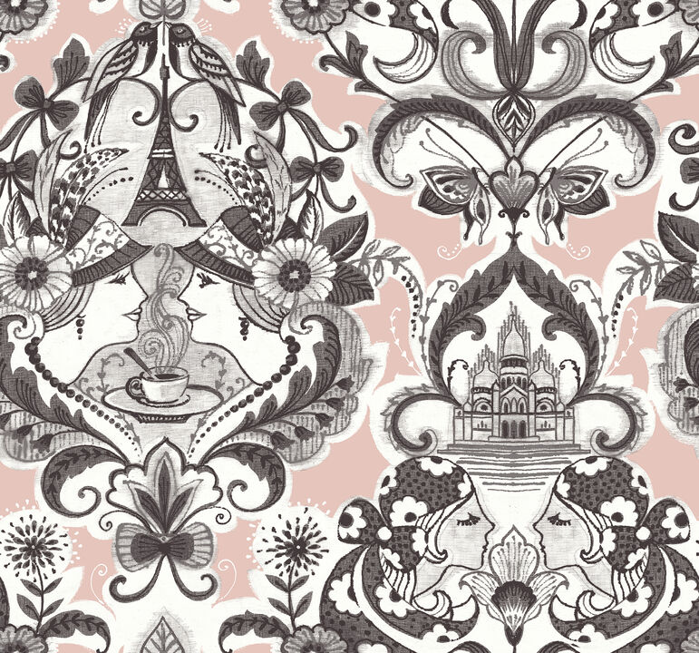 Sadie Blush Parisian Damask Wallpaper