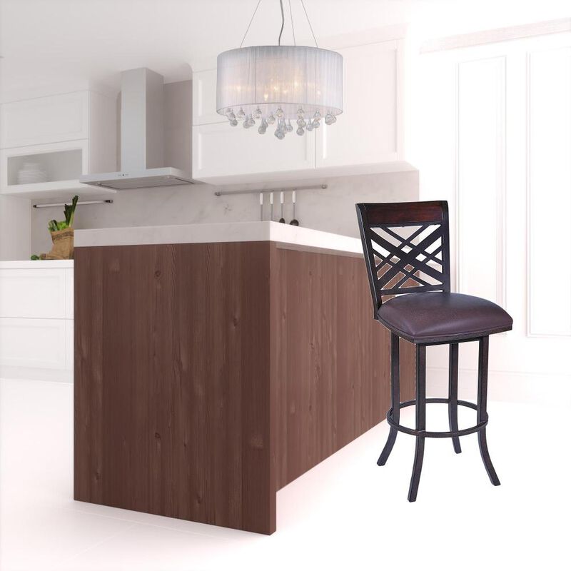 Hivvago 30 Inch Brown Faux Leather And Iron Bar Height Bar Chair