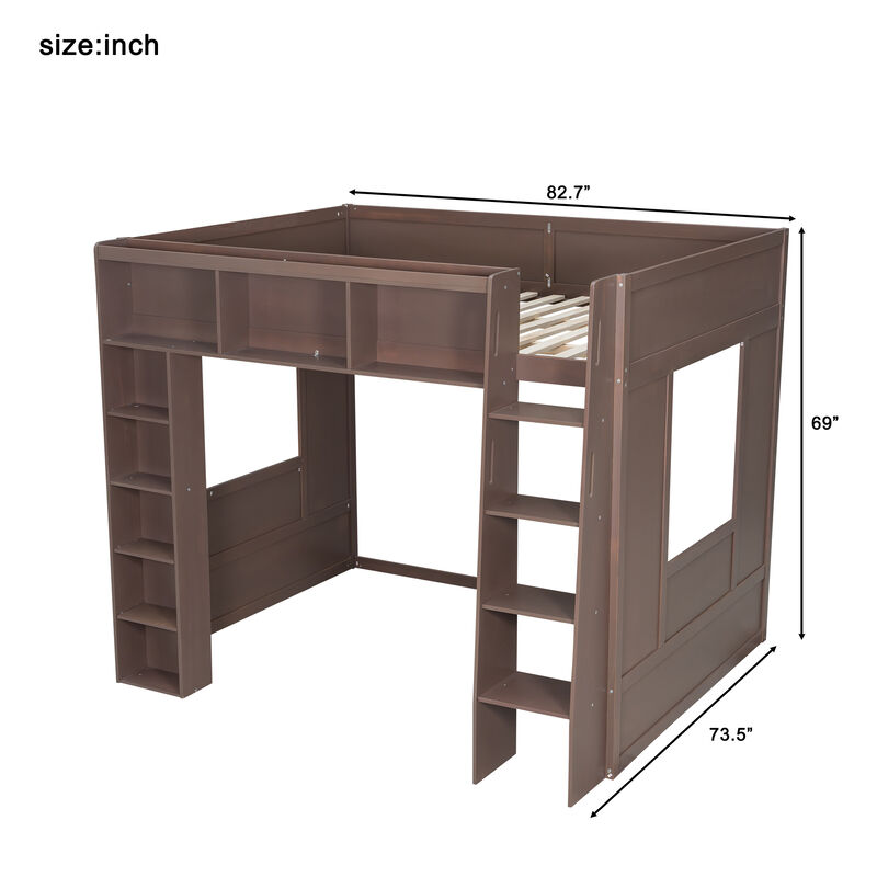 Merax Queen Wooden Loft Bed with Storage Cabinets image number 4
