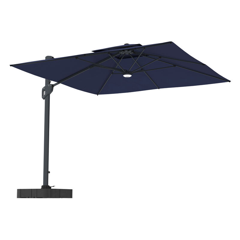 MONDAWE 10ft Square Solar LED Offset Cantilever Outdoor Patio Umbrella with Bluetooth Speaker and Included Base
