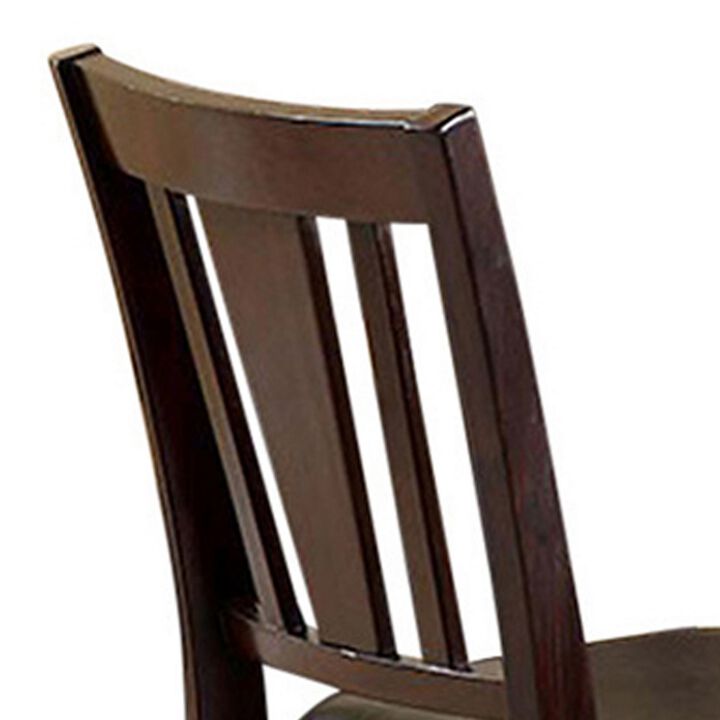 25 Inch Wood Dining Chair, Slatted Back, Leather Seats, Set of 2, Brown-Benzara