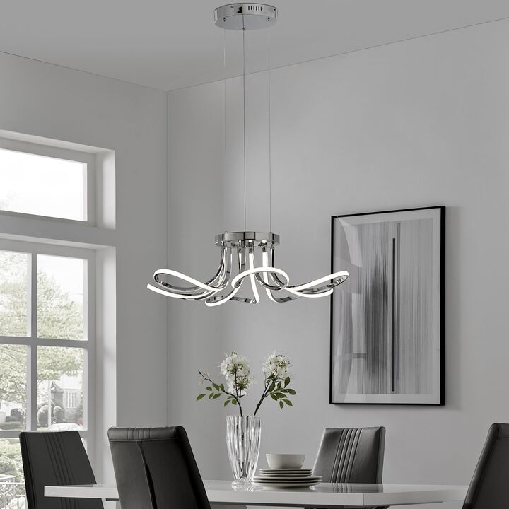 6 Petal Flower Chandelier Chrome Metal Integrated LED Dimmable