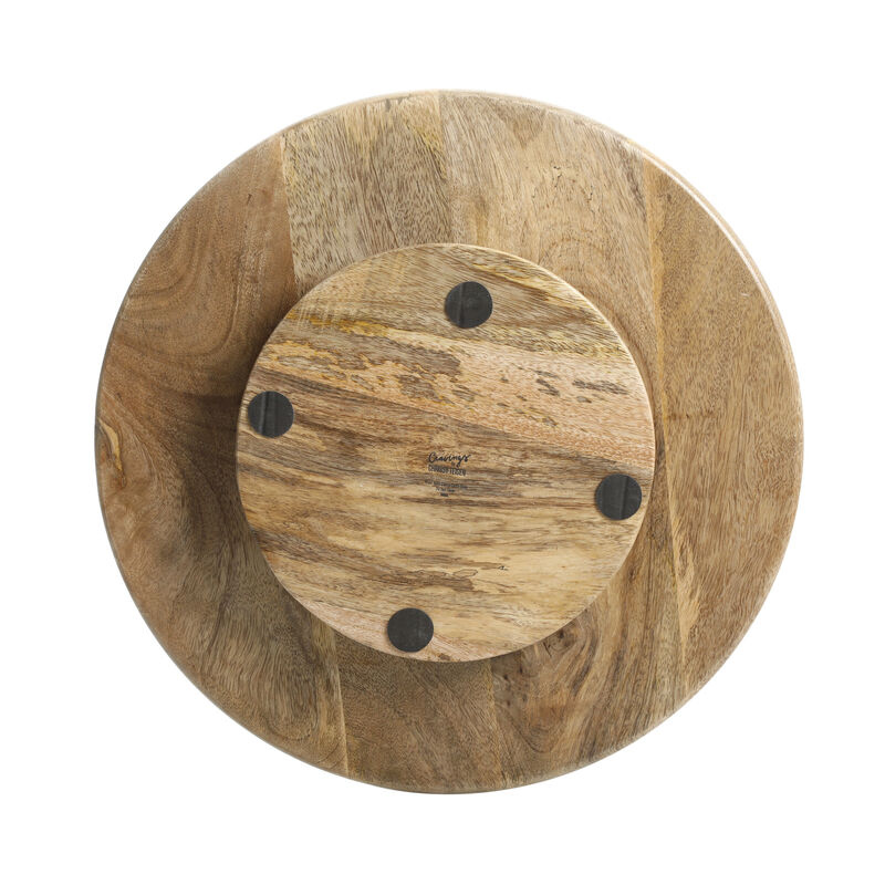 Cravings By Chrissy Teigen 16 Inch Round Mango Wood Lazy Susan with Metal Inlay