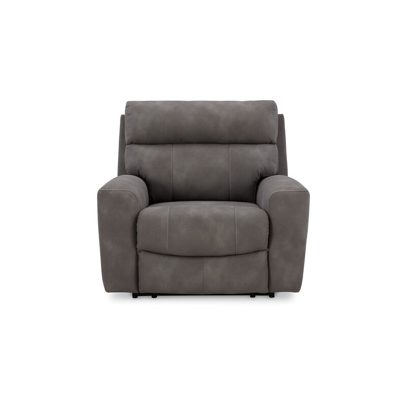 Corbin Power Recliner Chair, Adjustable, USB Port, Gray Faux Leather - Benzara