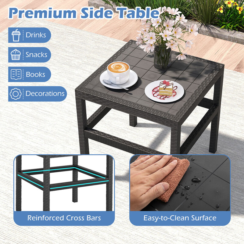 Black 3-Piece Outdoor Patio Set with 2 Rattan Armchairs and Square Side Table image number 4