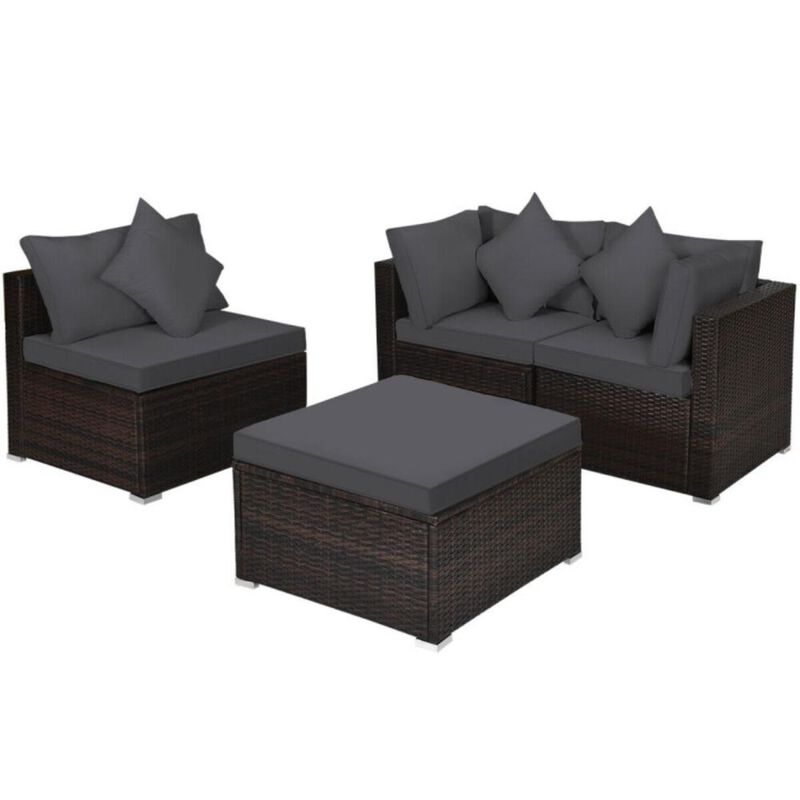 Hivvago 4 Pieces Patio Rattan Furniture Set with Removable Cushions and Pillows