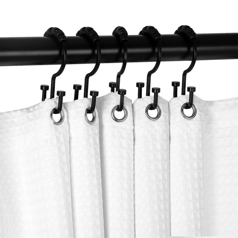 Metal Double Shower Curtain Hooks, Set of 12 image number 1