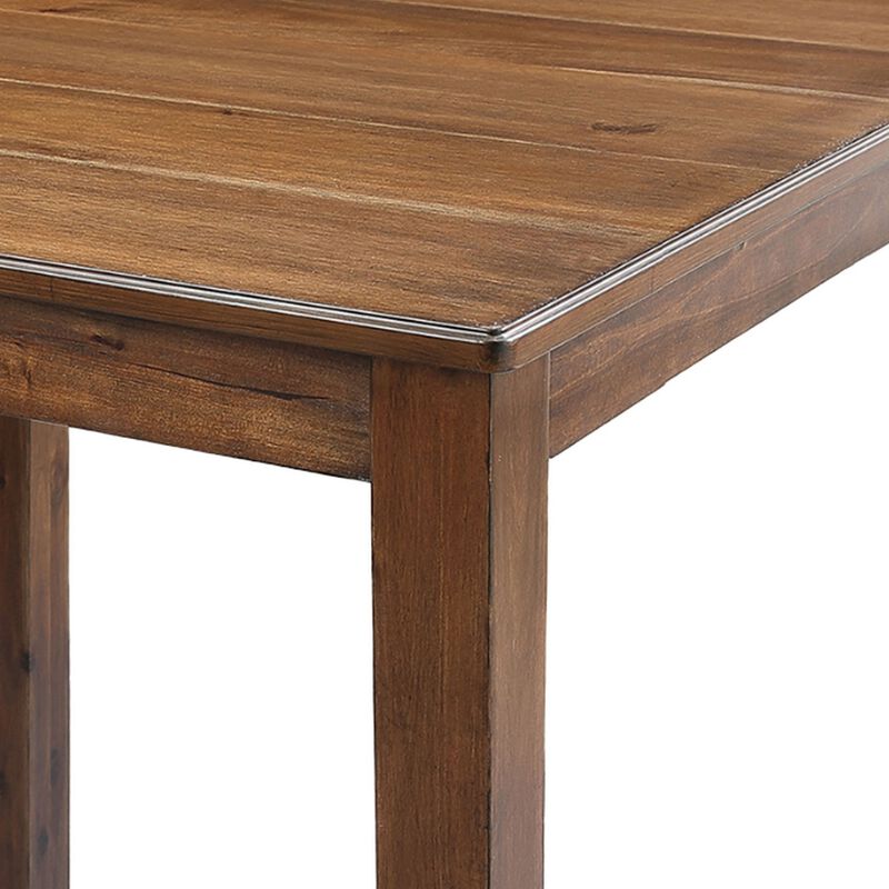 Lasie 5 Piece Dining Table Set, 4 Chairs, Slatted Backs, Brown Solid Wood - Benzara