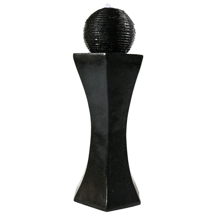 Sunnydaze Black Pedestal/Ball Solar Fountain with Battery/LED Light - 31 in