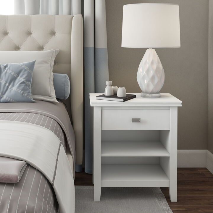 Artisan SOLID WOOD 24 inch Wide Transitional Bedside Nightstand Table in White