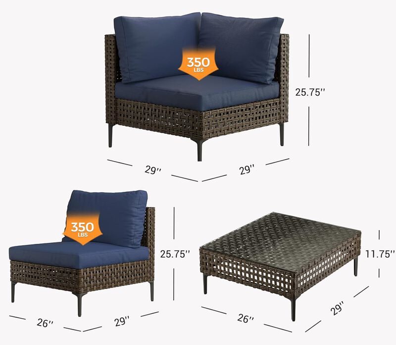 Mondawe Outdoor All Iron Detachable Rattan Corner Sofa Set,UV Resistant Waterproof Pad Sofa Set
