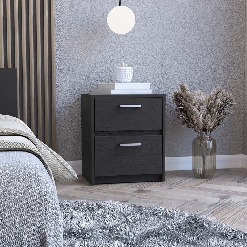 Streamdale Trivor 2 Drawers Nightstand, Metal Handles - Black image number 1