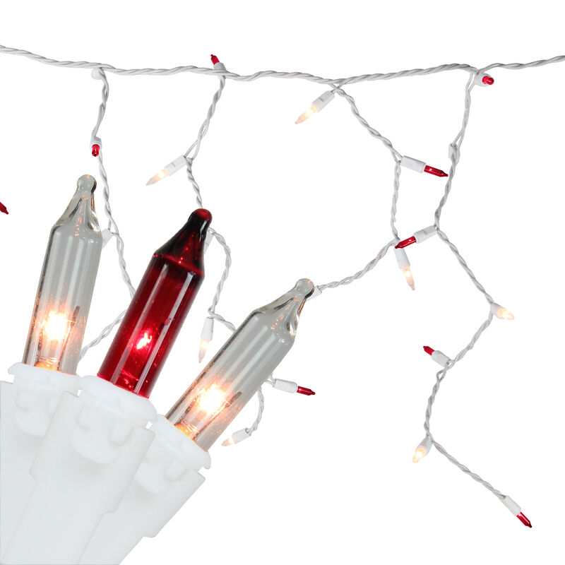50 Red and Clear Mini Icicle Christmas Lights - 2.5 ft White Wire image number 0