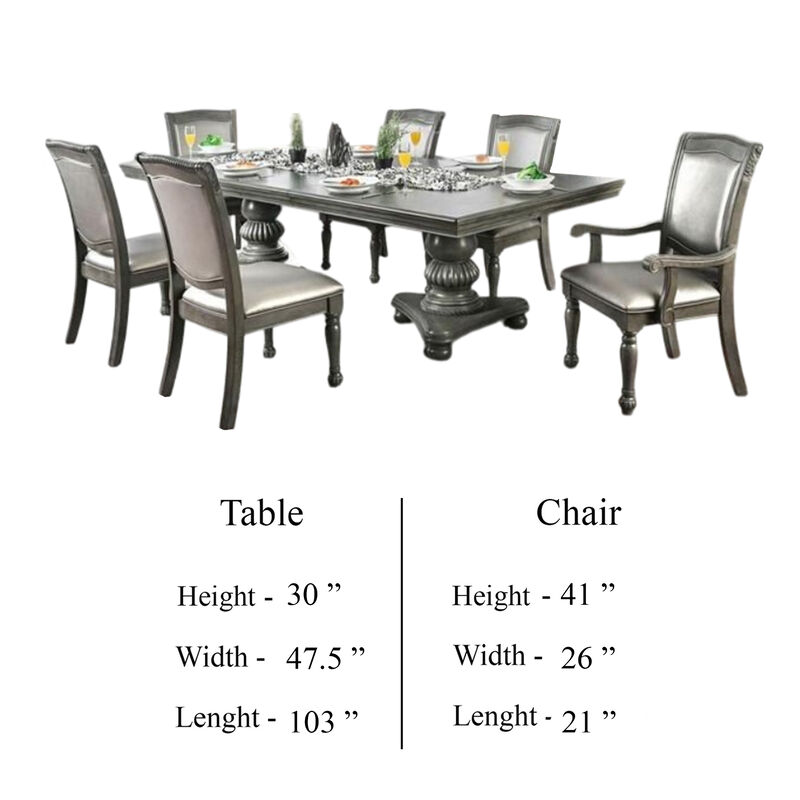 Ena 9pc Dining Table Set, Gray Faux Leather, Extendable 79-103 Inch image number 5